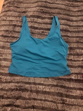 Teal Scoop Neck Crop Tank Top